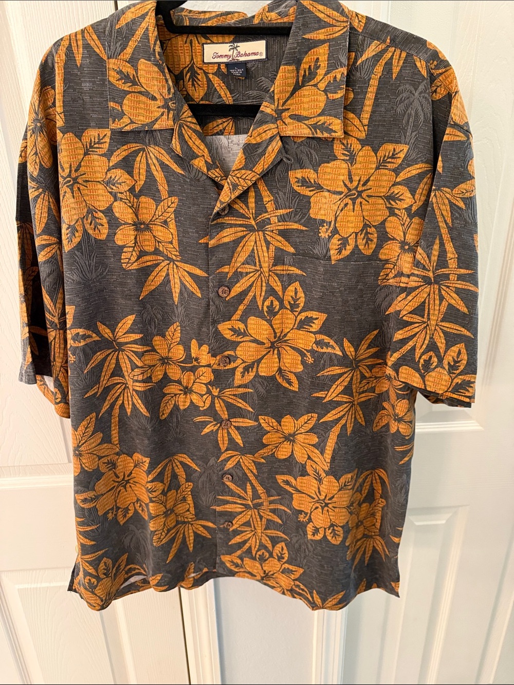 Tommy Bahama Gray Shirt with Orange Floral Print - Camp Style